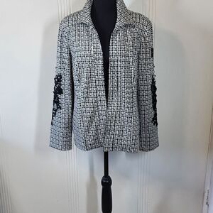 Chico's Black & White Jacket With Embroidered Sleeves